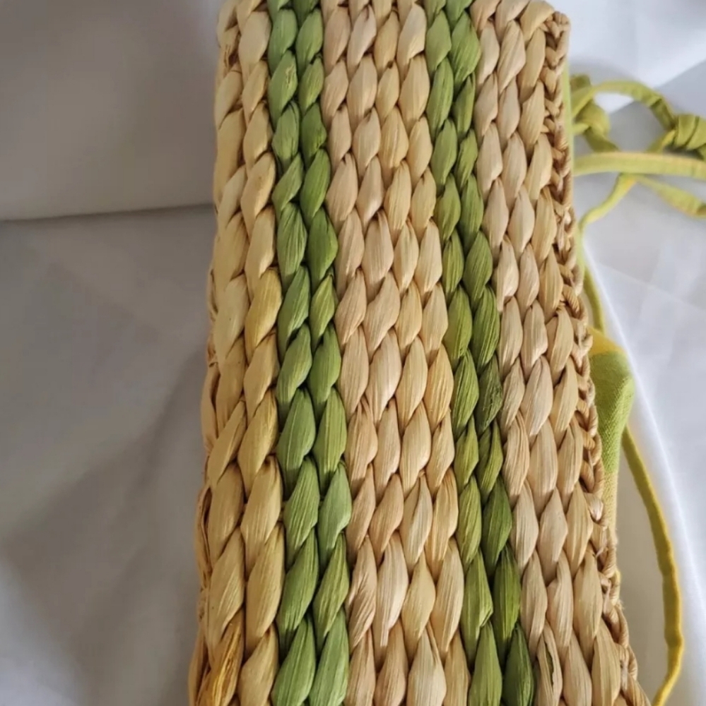 Sun 'N' Sand Bag Woven Rattan Straw & Fabric Beach Drawstring Colorful Purse - Picture 11 of 15
